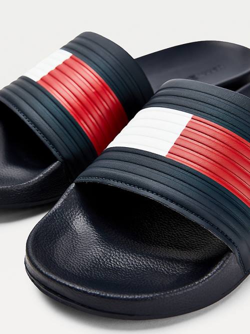 Tommy Hilfiger Embossed Flag Pool Slides Szandál Férfi Kék | TH450XWJ