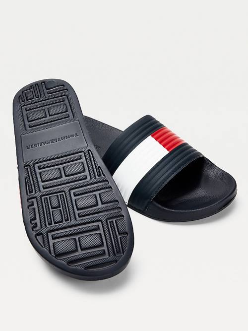 Tommy Hilfiger Embossed Flag Pool Slides Szandál Férfi Kék | TH450XWJ