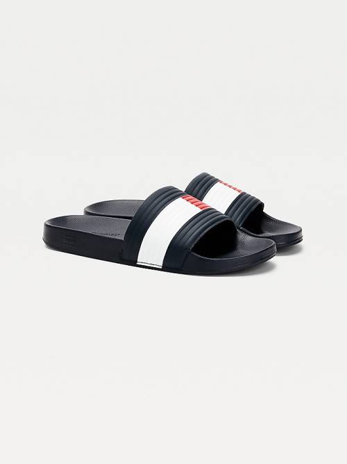 Tommy Hilfiger Embossed Flag Pool Slides Szandál Férfi Kék | TH450XWJ