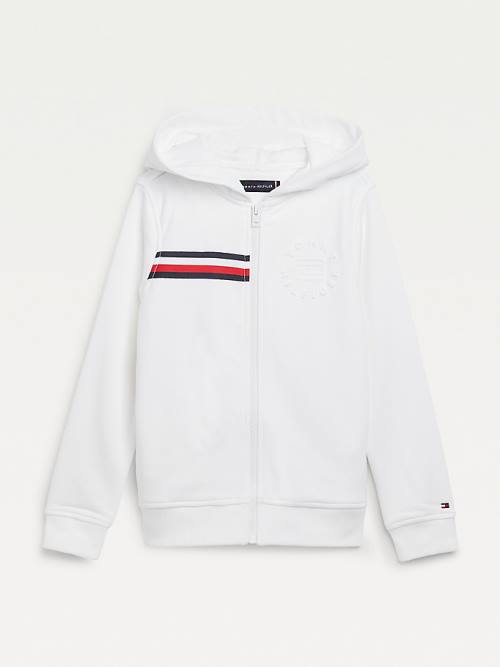 Tommy Hilfiger Embossed Logo Zip-Thru Kapucnis Pulóver Fiú Fehér | TH376ORN