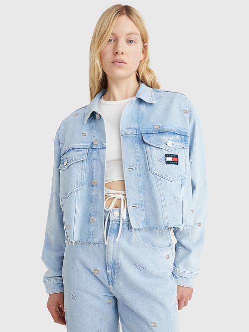 Tommy Hilfiger Embroidery Oversized Cropped Denim Trucker Kabát Női Denim | TH218GUX