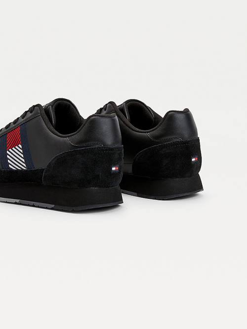 Tommy Hilfiger Essential Bőr Flag Runner Tornacipő Férfi Fekete | TH725DOR