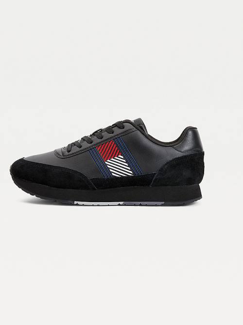 Tommy Hilfiger Essential Bőr Flag Runner Tornacipő Férfi Fekete | TH725DOR