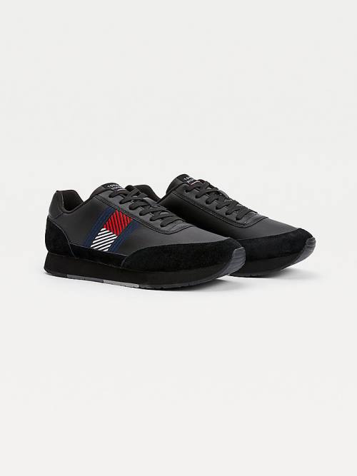 Tommy Hilfiger Essential Bőr Flag Runner Tornacipő Férfi Fekete | TH725DOR