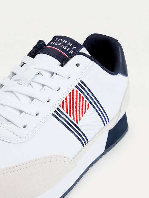 Tommy Hilfiger Essential Bőr Flag Runner Tornacipő Férfi Fehér | TH963MEN