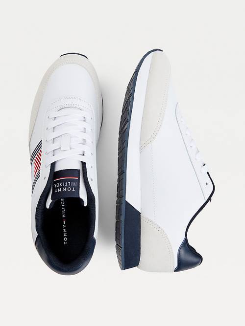 Tommy Hilfiger Essential Bőr Flag Runner Tornacipő Férfi Fehér | TH963MEN