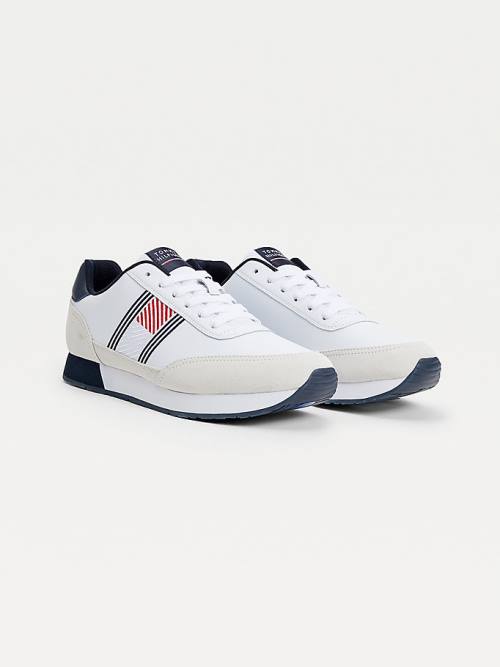 Tommy Hilfiger Essential Bőr Flag Runner Tornacipő Férfi Fehér | TH963MEN