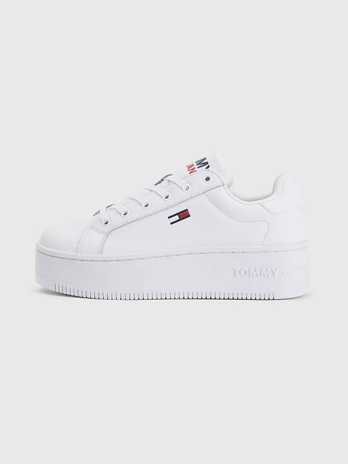 Tommy Hilfiger Essential Bőr Flatform Tornacipő Női Fehér | TH345KME