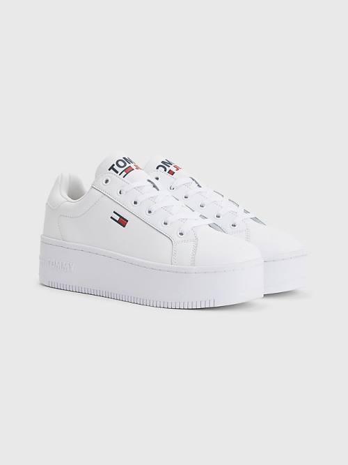 Tommy Hilfiger Essential Bőr Flatform Tornacipő Női Fehér | TH345KME