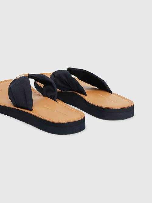 Tommy Hilfiger Essential Bőr Footbed Flip-Flops Szandál Női Kék | TH065HTW