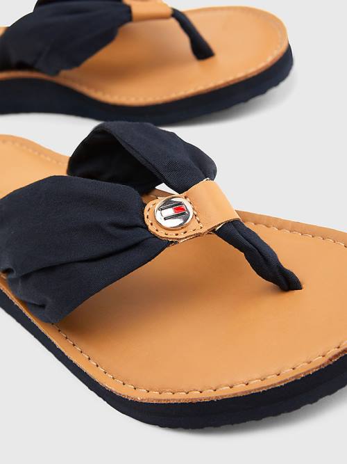 Tommy Hilfiger Essential Bőr Footbed Flip-Flops Szandál Női Kék | TH065HTW