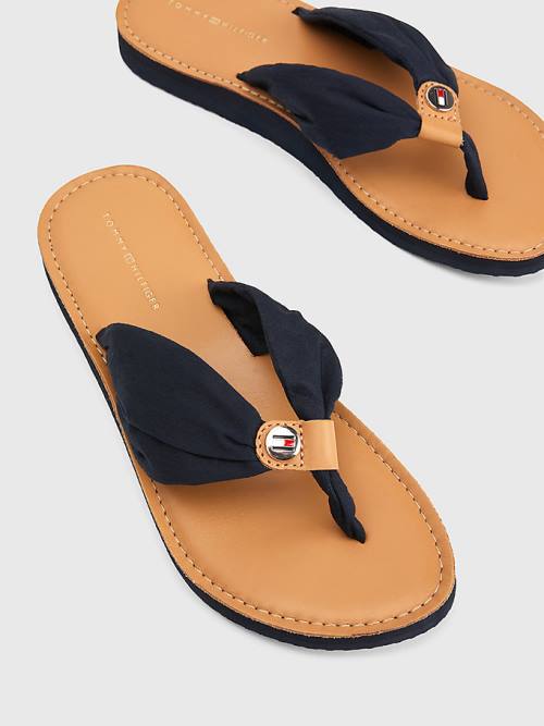 Tommy Hilfiger Essential Bőr Footbed Flip-Flops Szandál Női Kék | TH065HTW