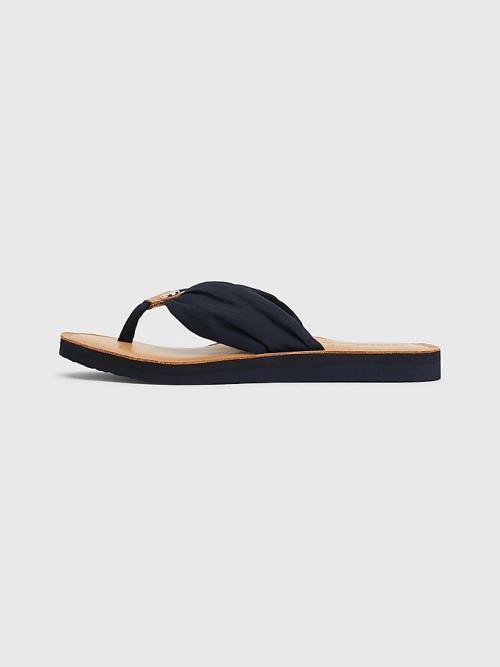 Tommy Hilfiger Essential Bőr Footbed Flip-Flops Szandál Női Kék | TH065HTW