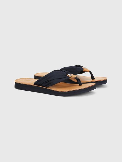 Tommy Hilfiger Essential Bőr Footbed Flip-Flops Szandál Női Kék | TH065HTW