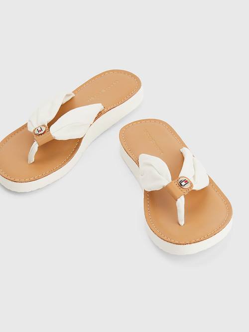 Tommy Hilfiger Essential Bőr Footbed Flip-Flops Szandál Női Fehér | TH137JXP