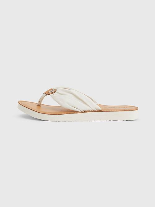 Tommy Hilfiger Essential Bőr Footbed Flip-Flops Szandál Női Fehér | TH137JXP