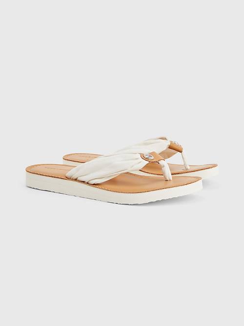 Tommy Hilfiger Essential Bőr Footbed Flip-Flops Szandál Női Fehér | TH137JXP