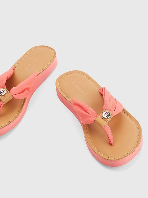 Tommy Hilfiger Essential Bőr Footbed Flip-Flops Szandál Női Piros | TH368GDB