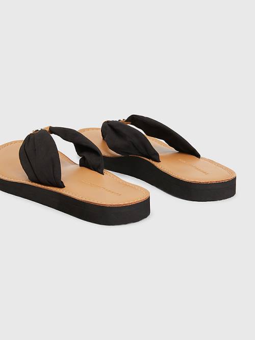 Tommy Hilfiger Essential Bőr Footbed Flip-Flops Szandál Női Fekete | TH508CFI