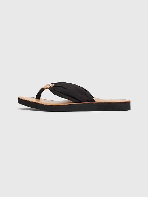 Tommy Hilfiger Essential Bőr Footbed Flip-Flops Szandál Női Fekete | TH508CFI