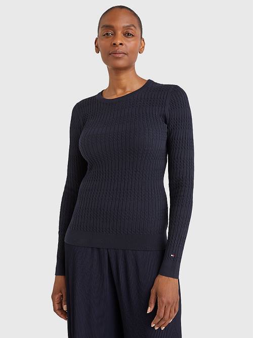 Tommy Hilfiger Essential Cable Knit Jumper Pulóverek Női Kék | TH695MOV