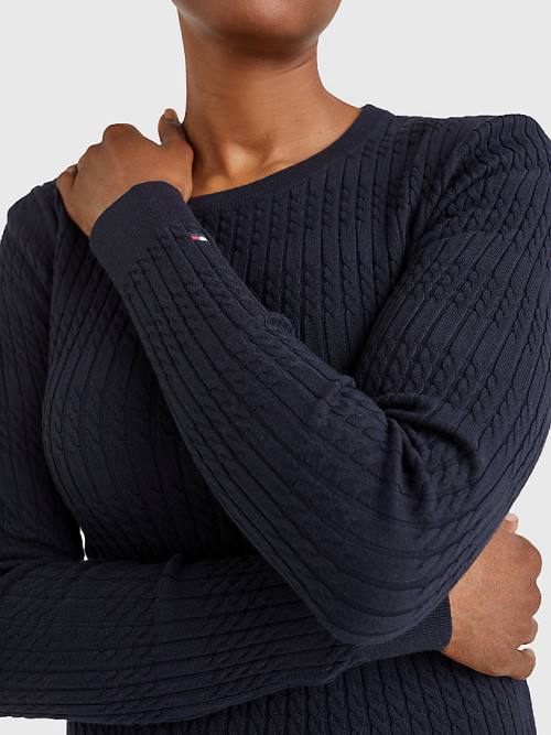 Tommy Hilfiger Essential Cable Knit Jumper Pulóverek Női Kék | TH695MOV