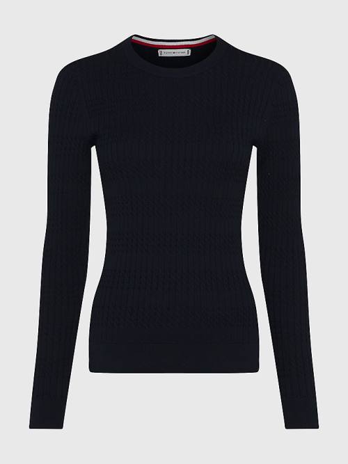 Tommy Hilfiger Essential Cable Knit Jumper Pulóverek Női Kék | TH695MOV