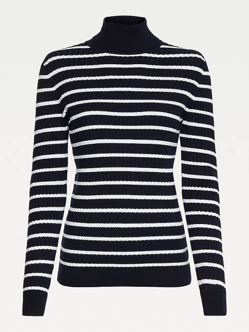 Tommy Hilfiger Essential Cable Knit Slim Fit Jumper Pulóverek Női Kék | TH864EKT