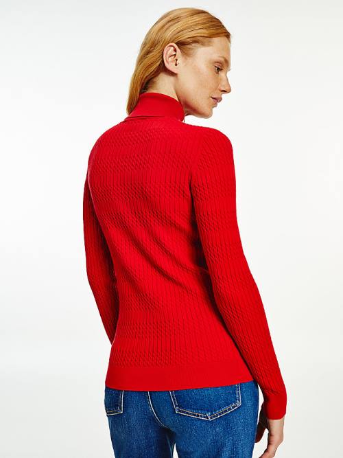 Tommy Hilfiger Essential Cable Knit Slim Fit Jumper Pulóverek Női Piros | TH890XIZ