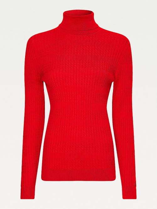 Tommy Hilfiger Essential Cable Knit Slim Fit Jumper Pulóverek Női Piros | TH890XIZ