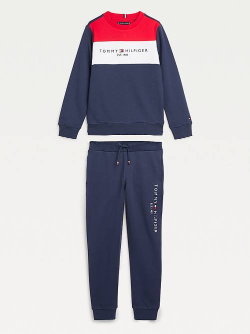 Tommy Hilfiger Essential Colour-Blocked Joggers Set Pulóver Fiú Kék | TH261CFU