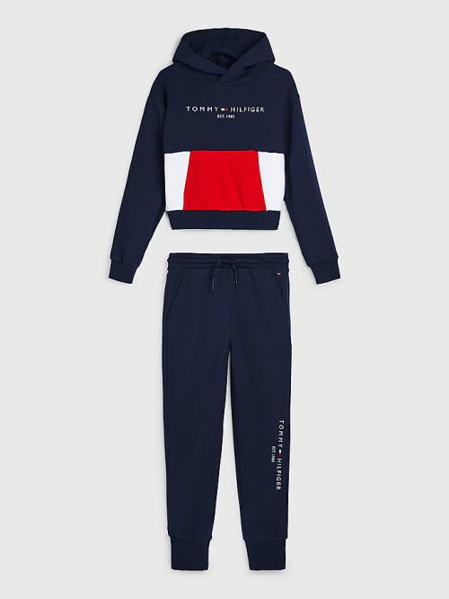 Tommy Hilfiger Essential Colour-Blocked And Joggers Set Kapucnis Pulóver Lány Kék | TH261TPD