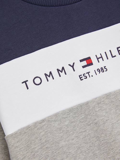 Tommy Hilfiger Essential Colour-Blocked Organic Pamut Pulóver Fiú Szürke | TH326AYE