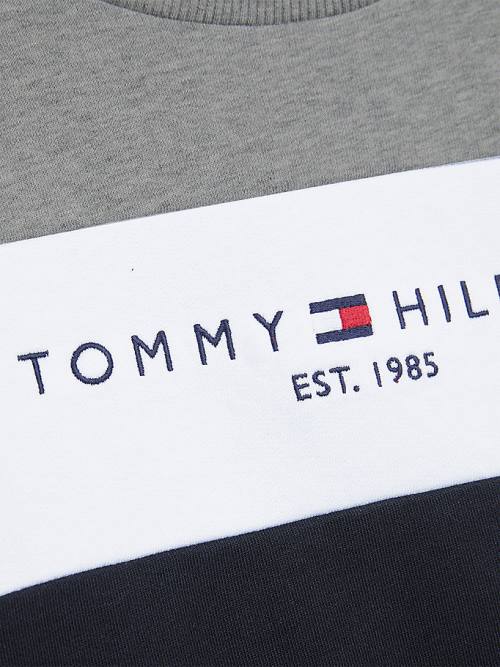 Tommy Hilfiger Essential Colour-Blocked Organic Pamut Pulóver Fiú Fekete | TH491GJS