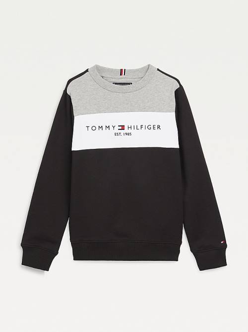 Tommy Hilfiger Essential Colour-Blocked Organic Pamut Pulóver Fiú Fekete | TH491GJS