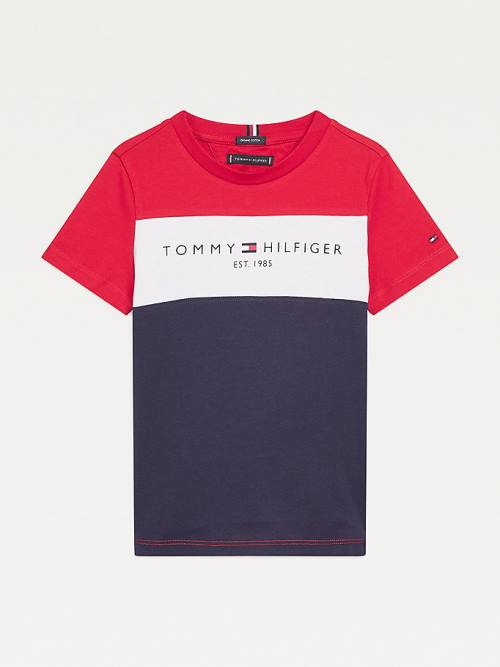 Tommy Hilfiger Essential Colour-Blocked Organic Pamut Póló Fiú Kék | TH654TEU