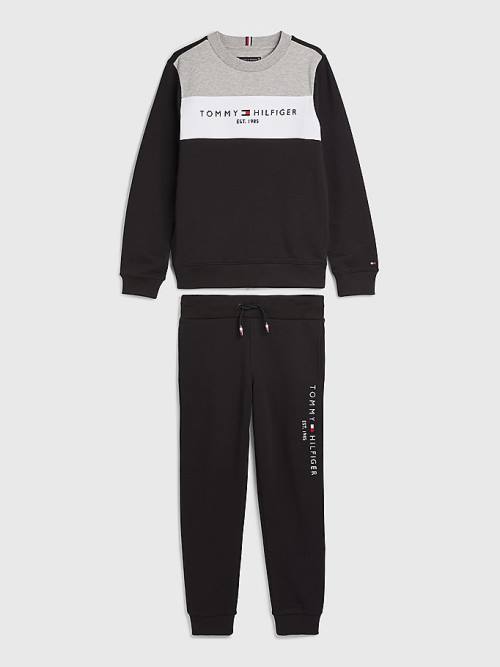 Tommy Hilfiger Essential Colour-Blocked Joggers Set Pulóver Fiú Fekete | TH680WBN