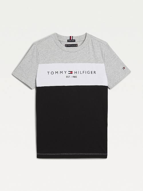 Tommy Hilfiger Essential Colour-Blocked Organic Pamut Póló Fiú Fekete | TH982YNP