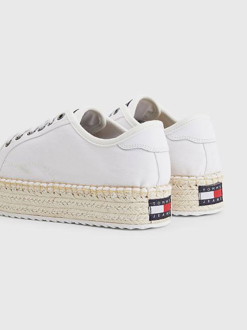 Tommy Hilfiger Essential Csipke-Up Flatform Espadrilles Loafer Cipő Női Fehér | TH408ZNP