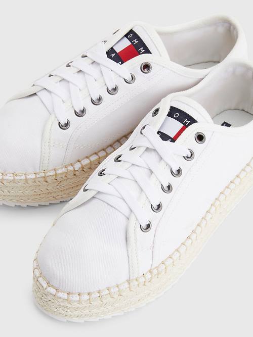 Tommy Hilfiger Essential Csipke-Up Flatform Espadrilles Loafer Cipő Női Fehér | TH408ZNP