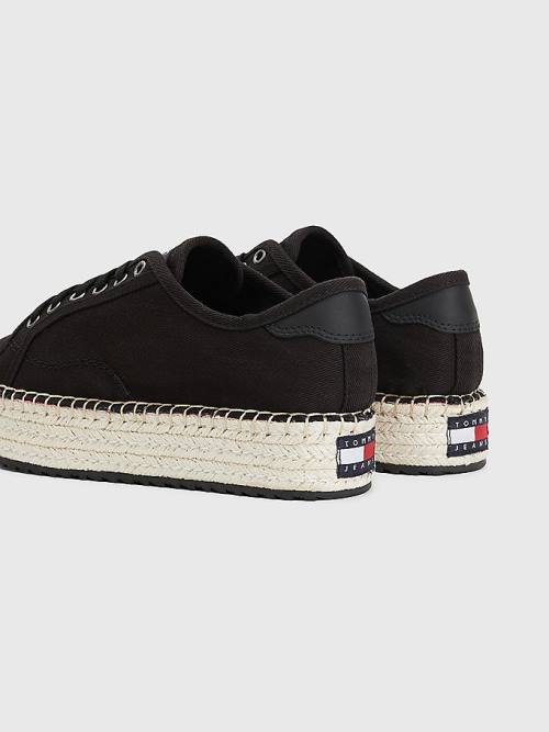 Tommy Hilfiger Essential Csipke-Up Flatform Espadrilles Loafer Cipő Női Fekete | TH971QIT