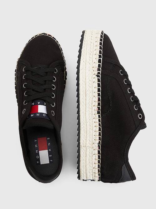 Tommy Hilfiger Essential Csipke-Up Flatform Espadrilles Loafer Cipő Női Fekete | TH971QIT