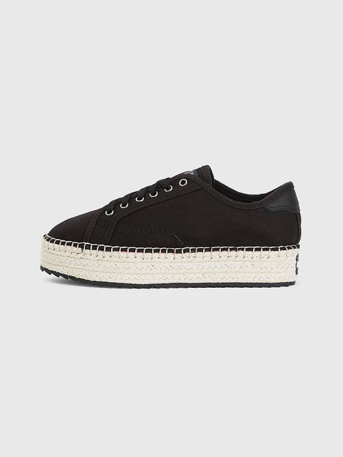 Tommy Hilfiger Essential Csipke-Up Flatform Espadrilles Loafer Cipő Női Fekete | TH971QIT