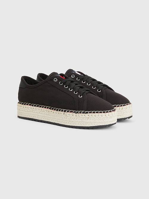 Tommy Hilfiger Essential Csipke-Up Flatform Espadrilles Loafer Cipő Női Fekete | TH971QIT