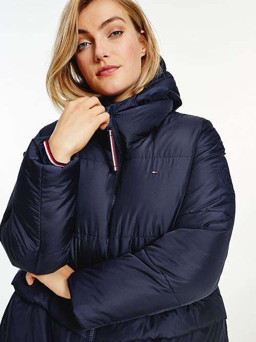 Tommy Hilfiger Essential Curve TH Protect Padded Logo Coat Kabát Női Kék | TH586QIE