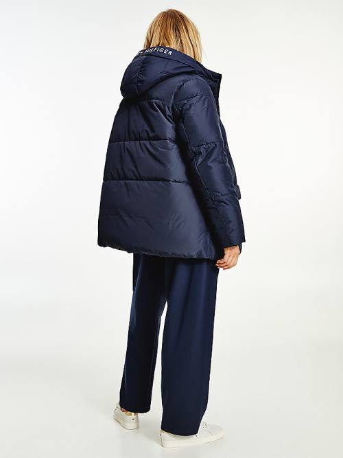 Tommy Hilfiger Essential Curve TH Protect Padded Logo Coat Kabát Női Kék | TH586QIE