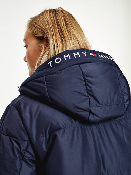 Tommy Hilfiger Essential Curve TH Protect Padded Logo Coat Kabát Női Kék | TH586QIE