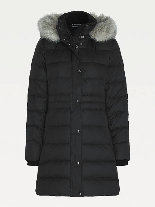 Tommy Hilfiger Essential Down-Filled Faux Fur Trim Coat Kabát Női Fekete | TH206CVN