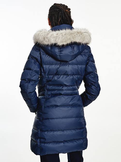 Tommy Hilfiger Essential Down-Filled Faux Fur Trim Coat Kabát Női Kék | TH387DQE