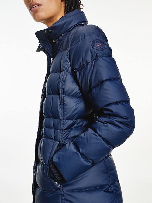 Tommy Hilfiger Essential Down-Filled Faux Fur Trim Coat Kabát Női Kék | TH387DQE